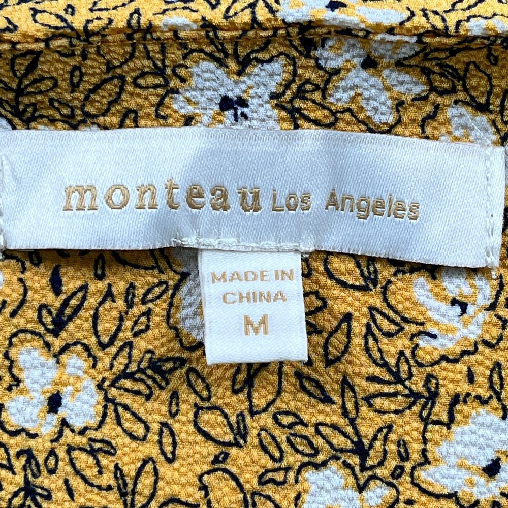 Monteau Los Angeles Midi Dress Womens Medium Yellow Floral Tiered Formal Party - Picture 6 of 6